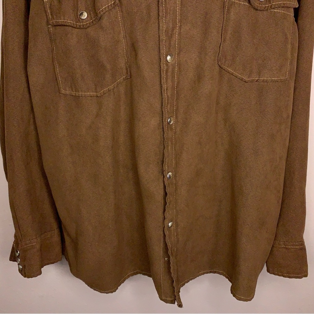 XXL Bit And Bridle Mens Western Shirt Brown Tan Faux Suede Snap Buttons Stretch - Picture 5 of 13